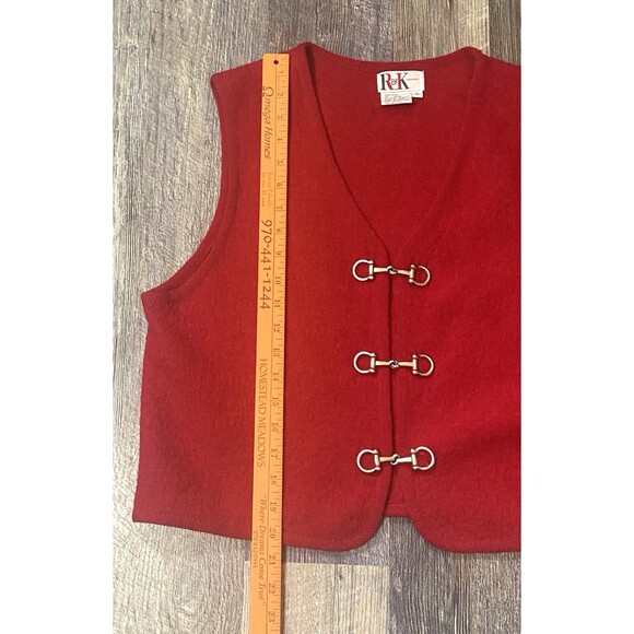 Vtg R&K Women's Red Silver Horse Bit Wool Vest 10 Equestrian Holiday Old Money - Picture 8 of 11